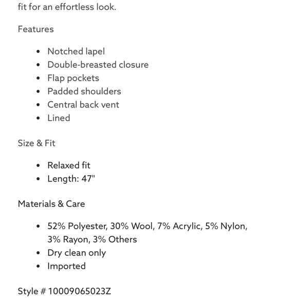 Dynamite Black Double-Breasted Wool Coat (Brand new with tags) - Picture 6 of 6